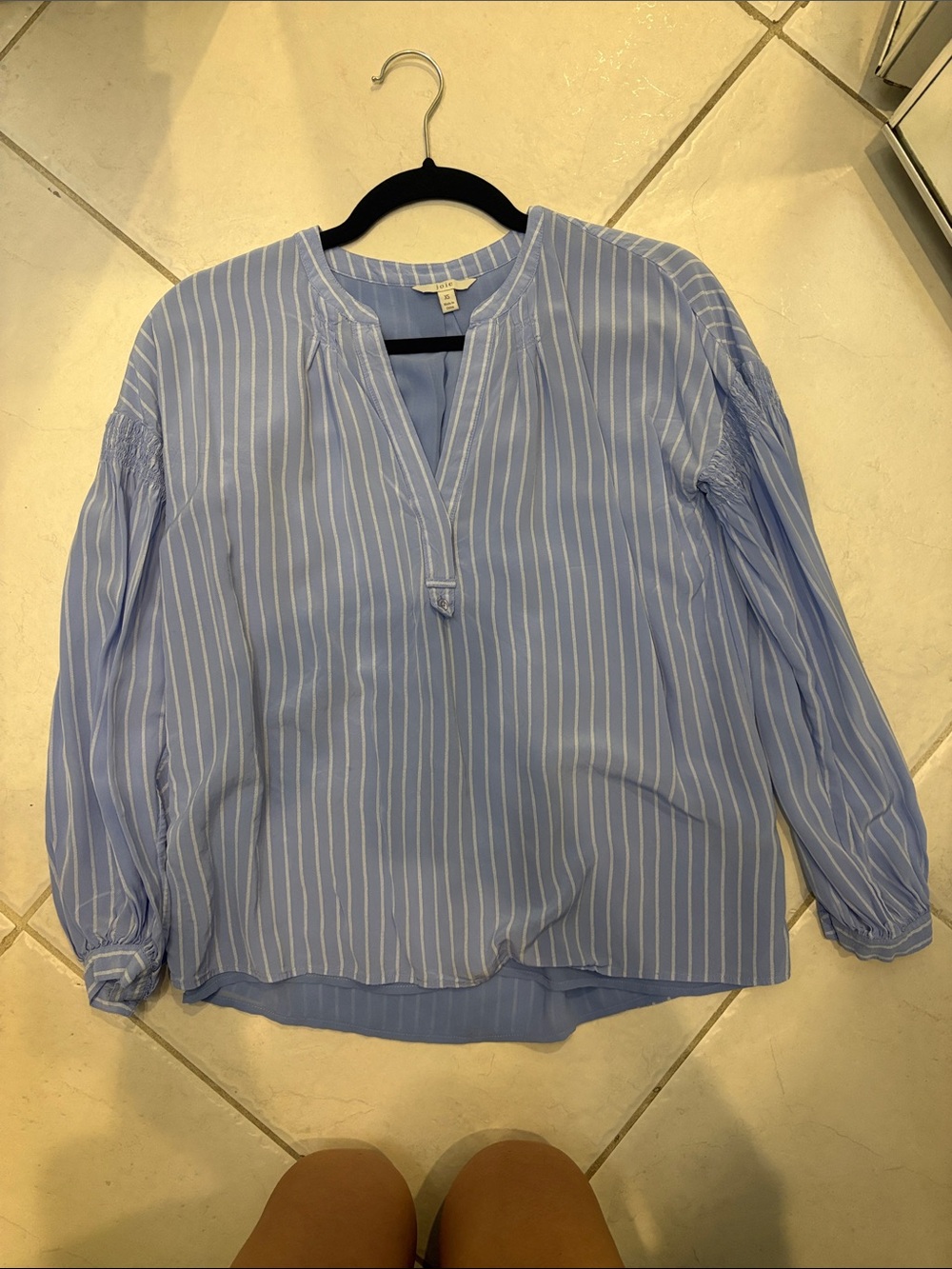 Joie Light Blue and White Pinstripe Blouse